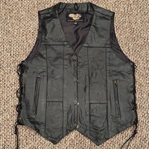 Vance VL915 Men's Black Premium Cowhide Ten Pocket Leather Vest